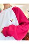 Women's Oversize Pink-White Fleece Inside Ribbed Embroidered Cotton Winter Crop Warm Sweatshirt