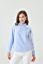 Women's Blue White Striped Patterned Long Sleeve Color Block Front Buttoned Modern Shirt Loi̇25-Pk1069