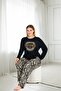 Battal Size Long Sleeve Patterned Women's Pajamas Set - 2
