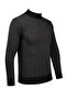 Men's Half Turtleneck Knitwear Black Sweater Patterned Steel Knit Classic Fit - 5005B - 2