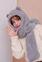 Hooded Black Plush Beanie Scarf Women's Welsoft Fleece Neck Collar Shawl Windproof Hat with Ears - 3