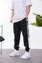 Men's Sweatpants 2 Colors with Snap Fasteners Black Oversize Striped Loose Fit - 3