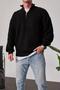 Men's Knitwear Collar Knitted Black Zippered Knitwear Fabric - 2