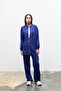 Navy Blue Women's Pocket Detailed Zipper Closure Hooded Bottom Top Cotton Knitted Set - 5