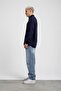 Men's Knitwear with Knitted Collar, Dark Navy Blue, Oversize Zippered Knitwear Fabric - 4