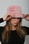 Pink Soft Textured Plush Bucket Women's Hat - 6