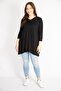 Women's Black Large Size V-Neck Capri Sleeve Tunic 65n36342 - 5