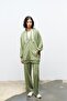Dark Khaki Women's Pocket Detailed Zipper Closure Hooded Bottom Top Cotton Knitted Set - 2