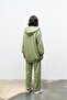 Dark Khaki Women's Pocket Detailed Zipper Closure Hooded Bottom Top Cotton Knitted Set - 5