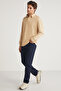 JOHN Men's Polo Sweat Shirt Collar Long Slit Back Diagonel Fabric Beige Sweatshirt - 4