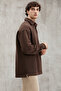 John Men's Polo Sweat Shirt Collar Long Slit on the Back Diagonal Fabric Dark Brown Sweatshir - 4