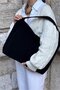 Suede Cream Casual Look Shopper Bag - Black - 4