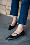 Astana Black Pointed Toe Buckle Detailed Shiny Leather Women's Ballerinas - 2