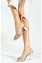 Feles Stripe Stone Heeled Women's Evening Dress Shoes SILVER - 4