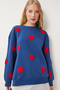 Heart Textured Knitted Sweatshirt Dark Blue Lmp0004 - 2