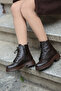 (Wales) Genuine Leather Lace-Up - Zippered Inside Orthopedic Sole Rubber Boots - 5