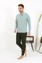 Men's Polo Collar Long Sleeve Combed Cotton Pajama Set 6862 Water Green - 4