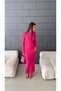 Women's Zero Collar Shoulder and Waist Pleated Slit Long Dress Fuchsia - 4