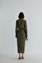 Khaki Linen Dress - Wraped Collar, Nolid Color - 4