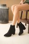 Dusper Black Suede Heeled Daily Use Women's Boots - 4