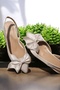Duna Beige Satin Bow-Tie Satin (2 cm Heel) Ankle Strap Pointed Toe Daily Ballet Flats - 4
