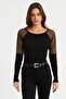 Women's Black Tulle Detailed Camisole Blouse Ey2943 - 2