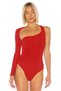 Women's Red Asymmetrical Cut Silk Jersey Bodysuit - 2