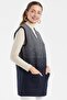 Women's Grey-Navy Blue Seasonal Knitted Vest with Pockets - 3
