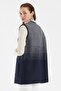 Women's Grey-Navy Blue Seasonal Knitted Vest with Pockets - 4