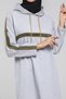 Women's Light Gray Hooded Glitter Stripe Tracksuit Set - 2
