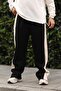 Men's Baggy 3 Thread Raised Leg Slit Detailed White Stripe Black Premium Sweatpants Mz8080 - 2