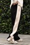 Men's Baggy 3 Thread Raised Leg Slit Detailed White Stripe Black Premium Sweatpants Mz8080