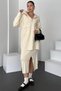 Women's Zippered Collar Pocketed Sweater and Slit Midi Skirt Set Cream - 4