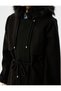 Hooded Collar Faux Fur Stamp Coat with Tie Waist Pocket and Zipper - 6