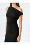 Asymmetrical Off-The-Shoulder Long Pencil Dress Sleeveless Slim Fit Draped Detail - 5