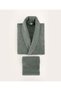 Likya 100% Cotton Green-White 4-Piece Dowry Family Bathrobe and Towel Set 2 Bathrobes 2 Towels 1060A - 4