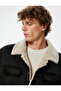Suede Look Jacket Slim Fit Plush Detailed Shirt Collar