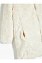 Plush Coat with Stand Collar and Zipper Pocket Detail - 5