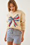 Women's Beige Color Butterfly Printed Sweatshirt Mbhs019 60601019 - 6