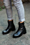 (Toki̇o) Black Genuine Leather Zippered Non-Slip Sole Boots Black Flotter - 2