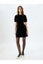 Round Neck Short Balloon Sleeve Mini Velvet Dress - 2