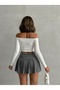 Women's Ecru Scuba Madonna Collar Crop Top - 4