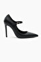 Women's Black Neolite Sole Ankle Strap Pointed Toe High Heel Shoes