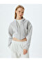 Crop Sweatshirt Hooded Zippered Corset Detailed Pocket Ribbon - 3