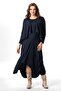 Long Sleeve Atlas Autumn and Winter Asymmetric Cut Authentic Long Combed Cotton Viscose Dress Navy Blue Lcvt - 5
