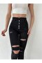 Women's 5-Button V Detail Waist Ripped Jeans - 4