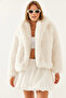 Women's Beige Premium Faux Fur Jacket 60251922 - 6