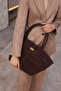 Women's Bitter Brown Suede Leather Hand and Shoulder Bag with Magnet Closure and Lock Detail - 5
