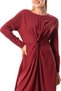 Long Sleeve Athena Knot Detailed Autumn and Winter Midi Length Authentic Combed Cotton Viscose Dress Burgundy Brd - 5