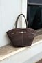 Women's Bitter Brown Suede Leather Hand and Shoulder Bag with Magnet Closure and Lock Detail